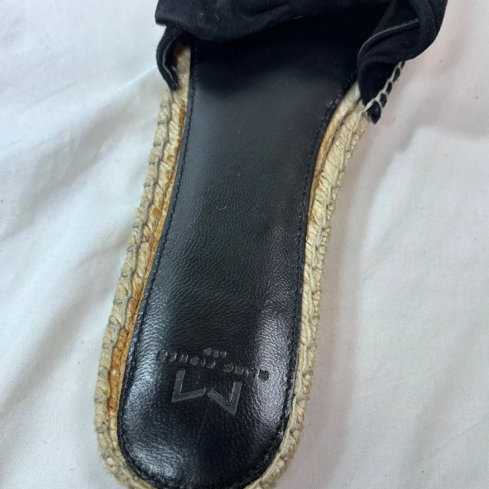 Marc Fisher Valey Slide Sandals Women 11 Black Suede Bow Espadrille Flat MLVALEY